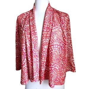 Ruby Rd Cardigan‎ Women Size LARGE Orange Red Mesh Lace Shrug Open Front Boho